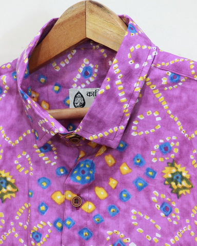 Purple Bandhej Print Men's Cotton Shirt