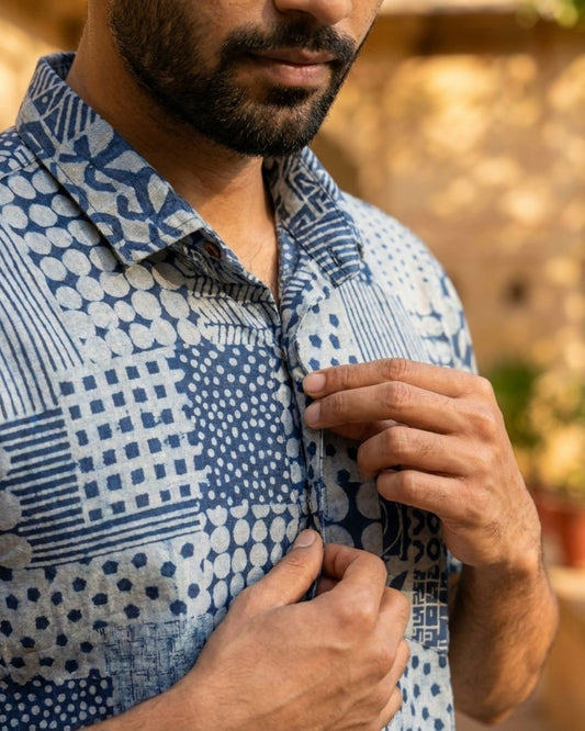 Indigo Half Sleeve Bohemian Shirt