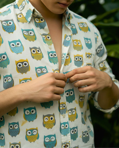 Full Sleeve Owl Print Shirt for Men