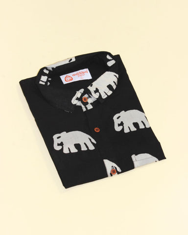 Bold Elephant Print Black Shirt for Men