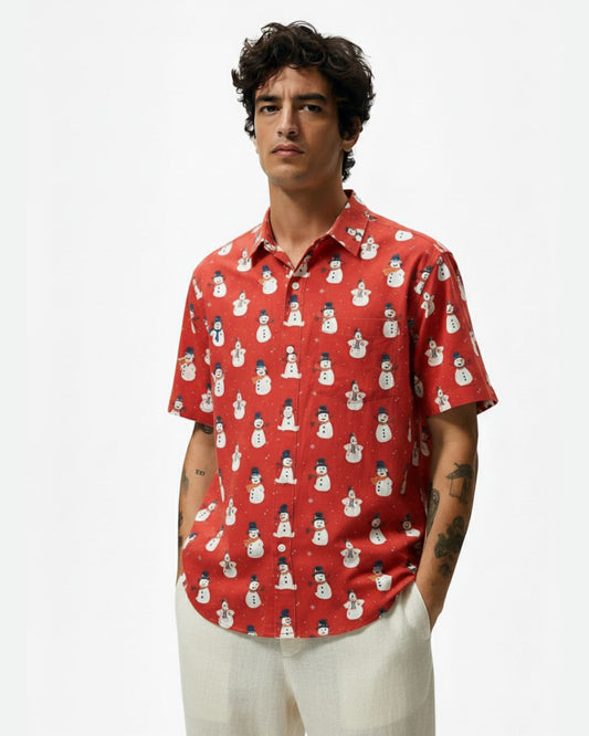 Men's Christmas Cotton Shirt Red