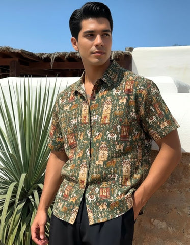 Classic Tribal Print Half Sleeve Cotton Shirt for Men