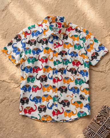 Kartikeya Jaipur Elephant Print Vintage Shirt for Men