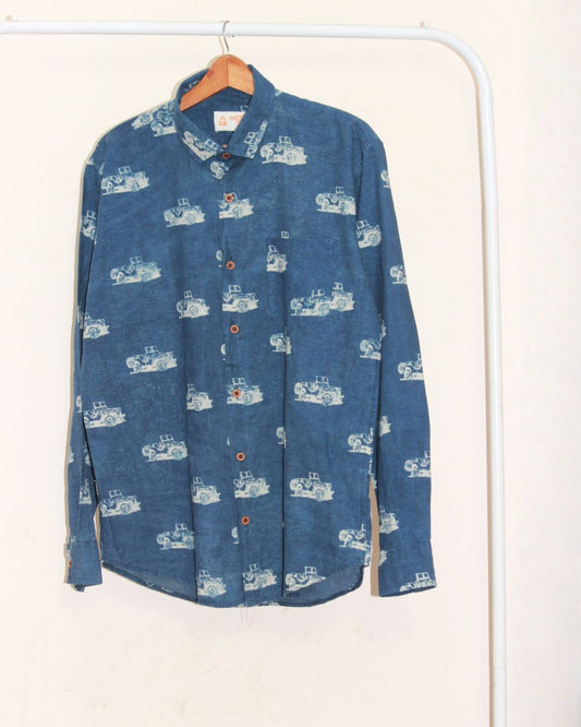 Indigo Full Sleeve Jeep Print Shirt for Men