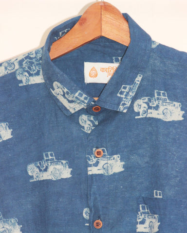 Indigo Full Sleeve Jeep Print Shirt for Men