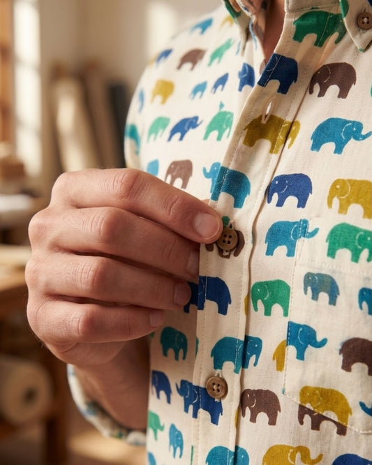 Small Elephant Print Full Sleeves Men Cotton Shirt