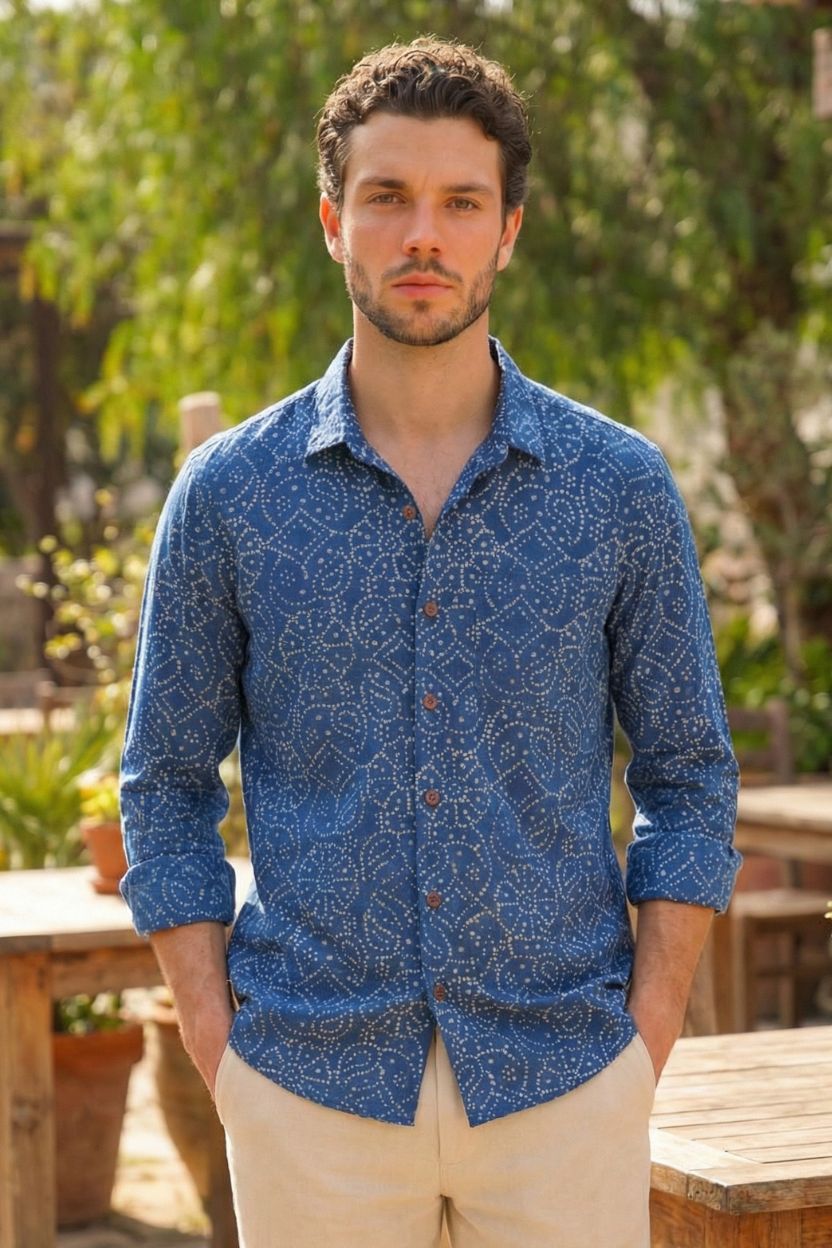 Indigo Full Sleeve Casual Bandhani Shirt for Men
