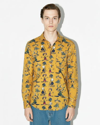 Yellow Button Down Abstract Cotton Shirt for Men - Limited Edition