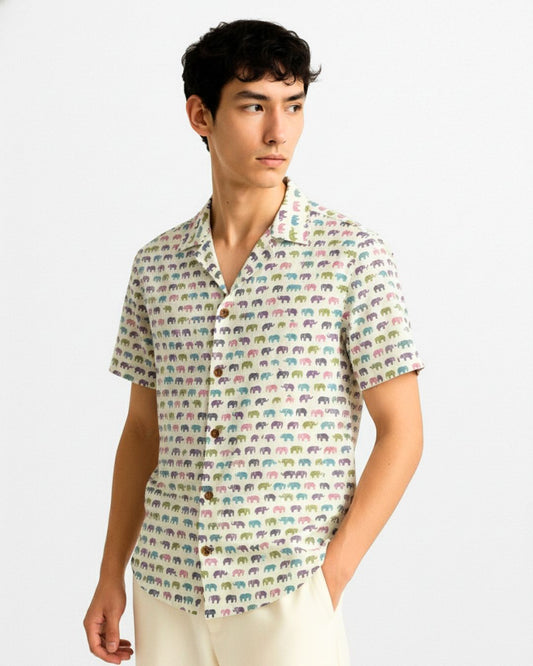 Quirky Vacation Print Cuban Collar Shirt