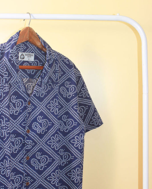 Blue Printed Camp Collar Bandhej Shirt