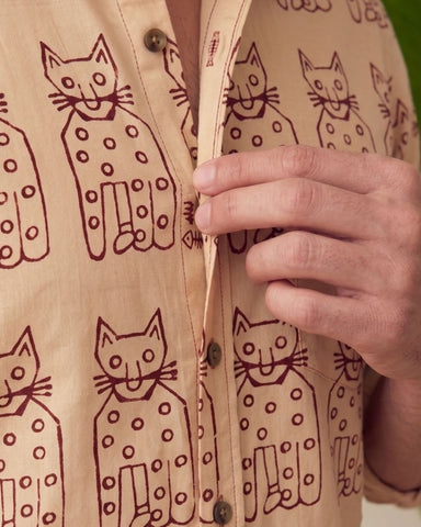 Classic Cat Print Full Sleeves Cotton Men Shirt - Limited Edition