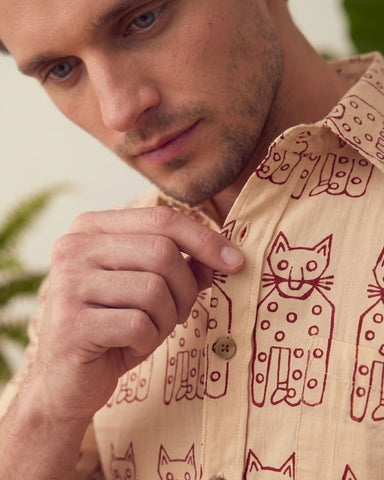 Classic Cat Print Full Sleeves Cotton Men Shirt - Limited Edition