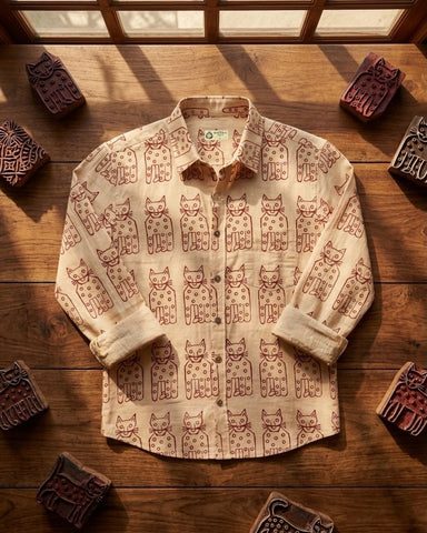 Classic Cat Print Full Sleeves Cotton Men Shirt - Limited Edition