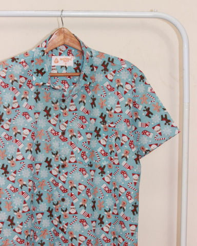 Sky Blue Snowman Print Shirt for Men
