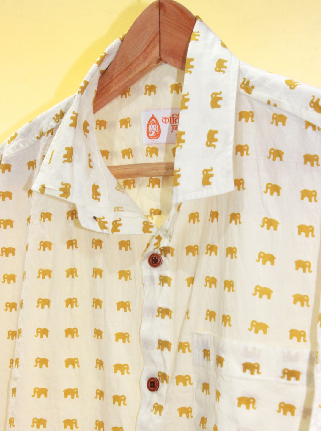 Cotton Half Sleeve Yellow Elephant Print Shirt for Men