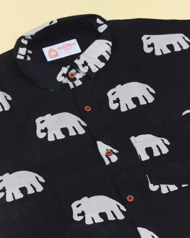 Bold Elephant Print Black Shirt for Men