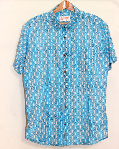 Quirky Fish Print Half Sleeve Shirt  - Blue
