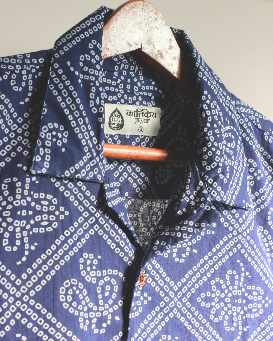 Blue Printed Camp Collar Bandhej Shirt