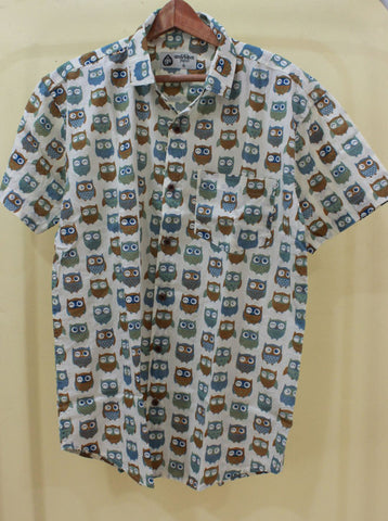 Half Sleeve Shirt for Men in Owl Print