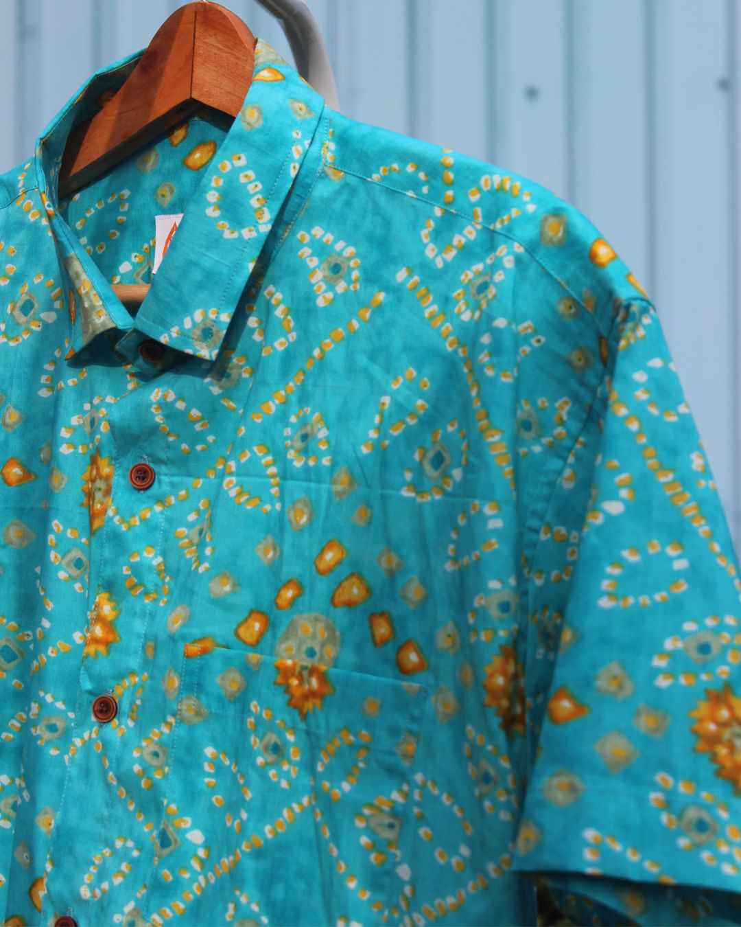 Turquoise Blue Bandhej Print Men's Cotton Shirt