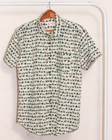 Icy Blue Camel Print Half Shirt for Men