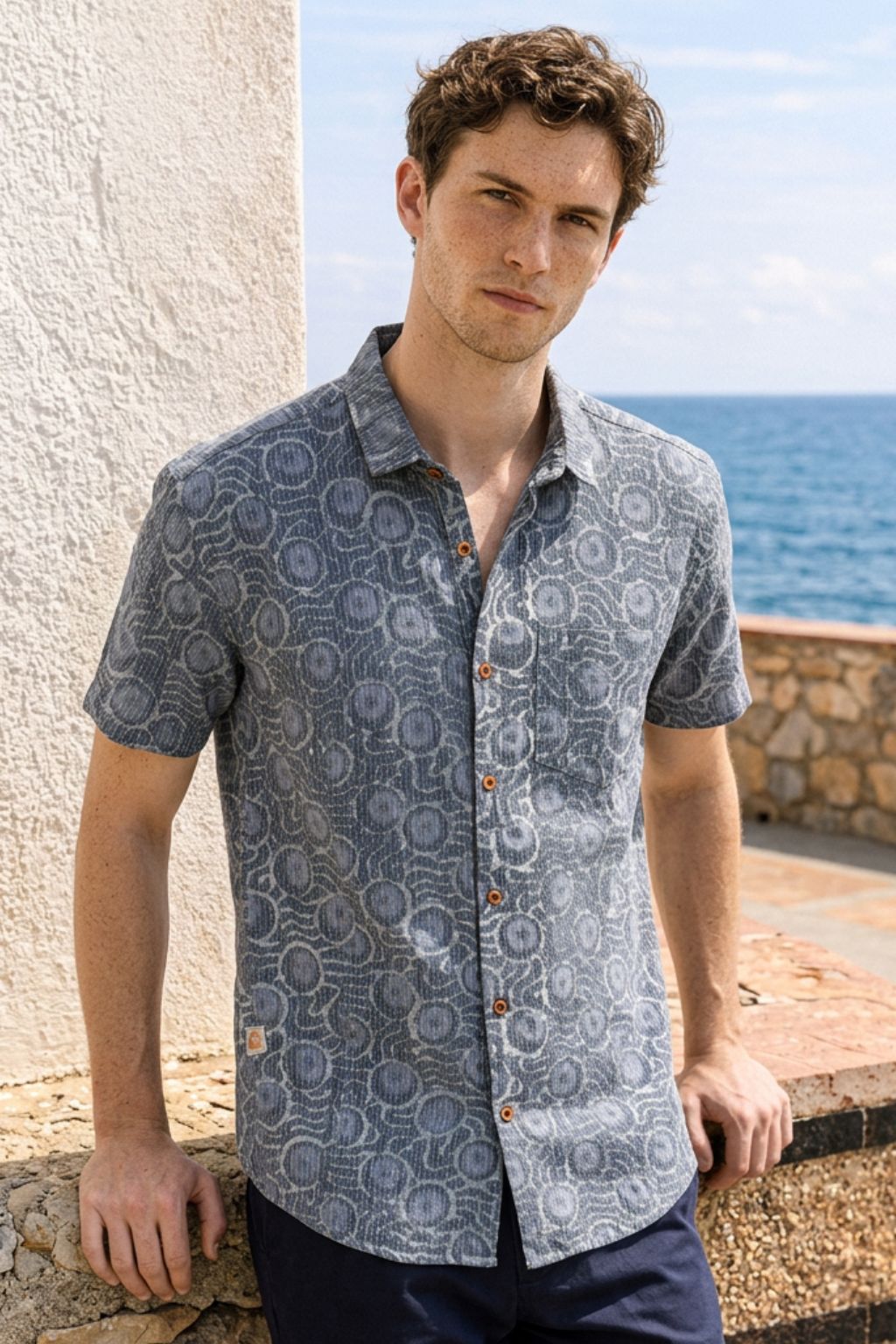 Ash Grey Katha Print Shirt for Men