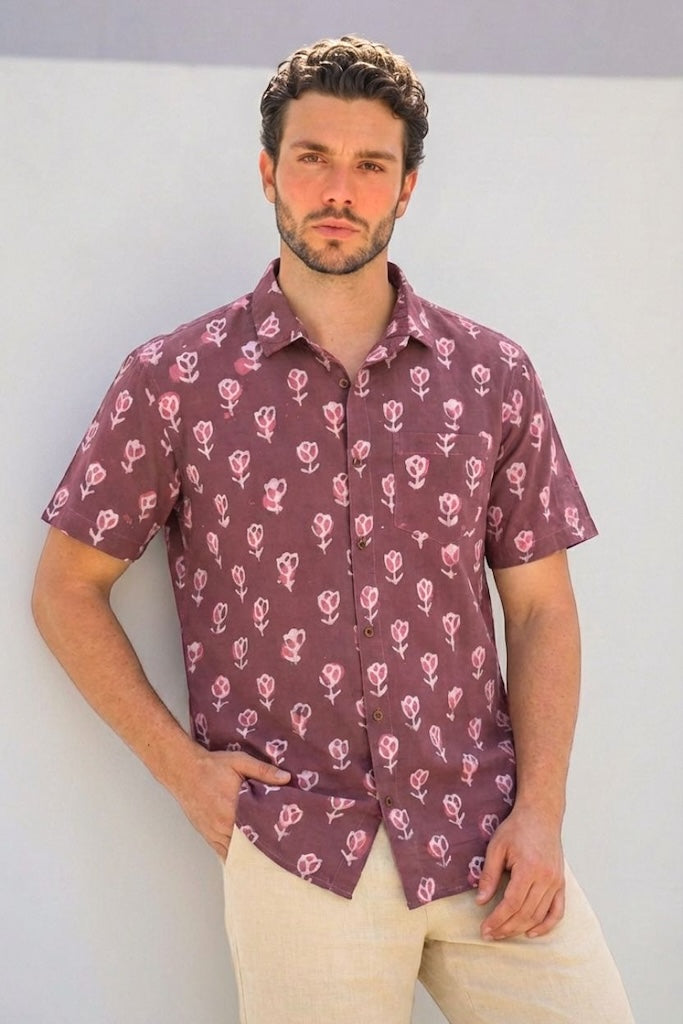 Kalamkari Print Mens Half Sleeves Cotton Shirt -Organic
