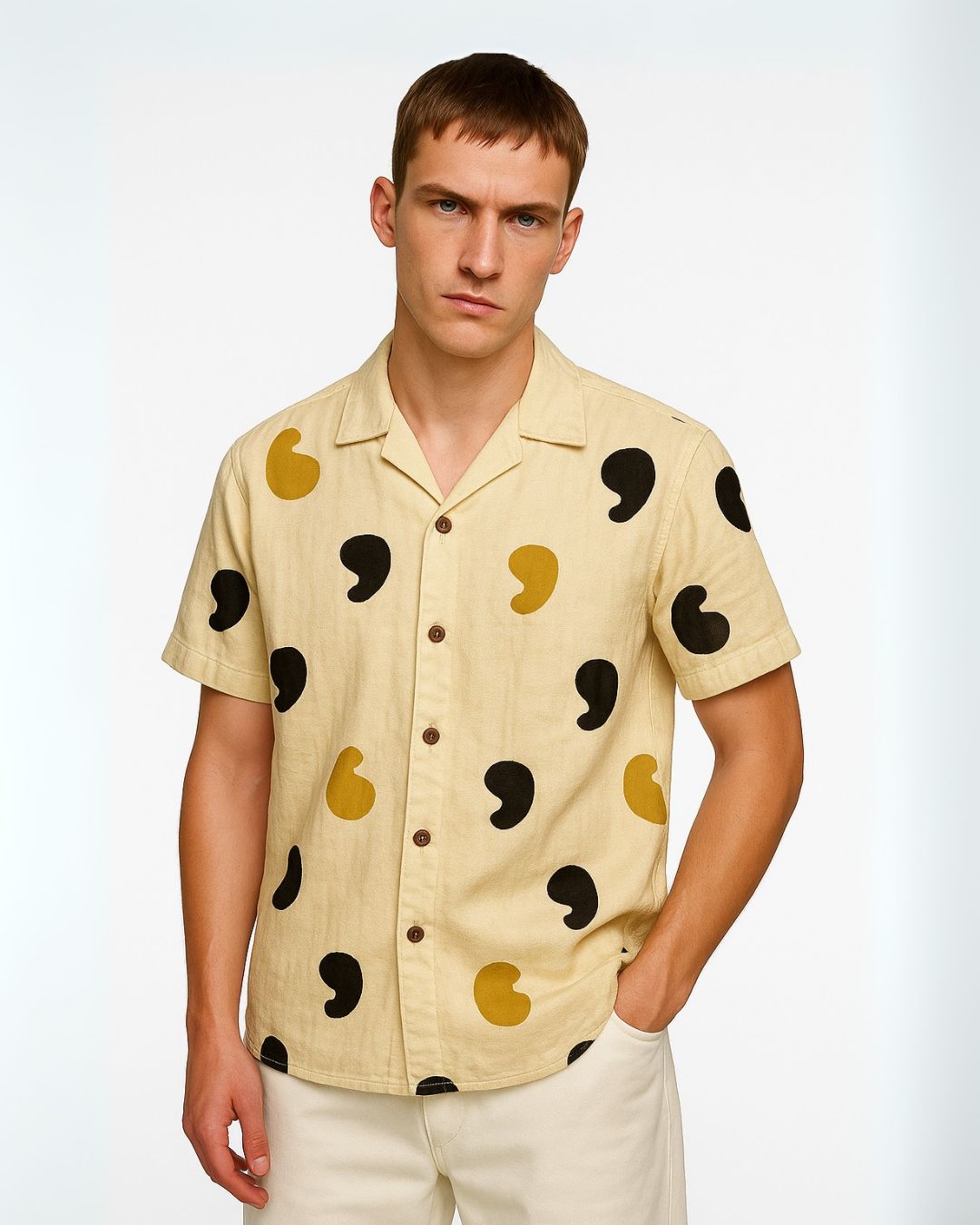 Block Print Cuban Collar Shirt for Men