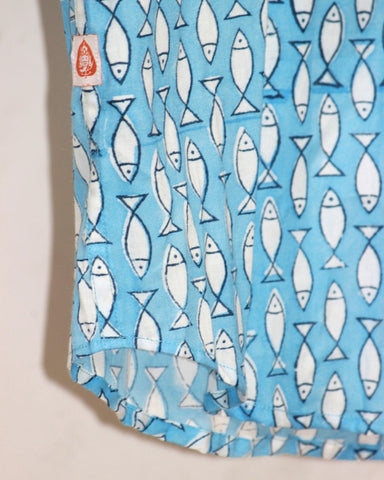 Quirky Fish Print Half Sleeve Shirt  - Blue