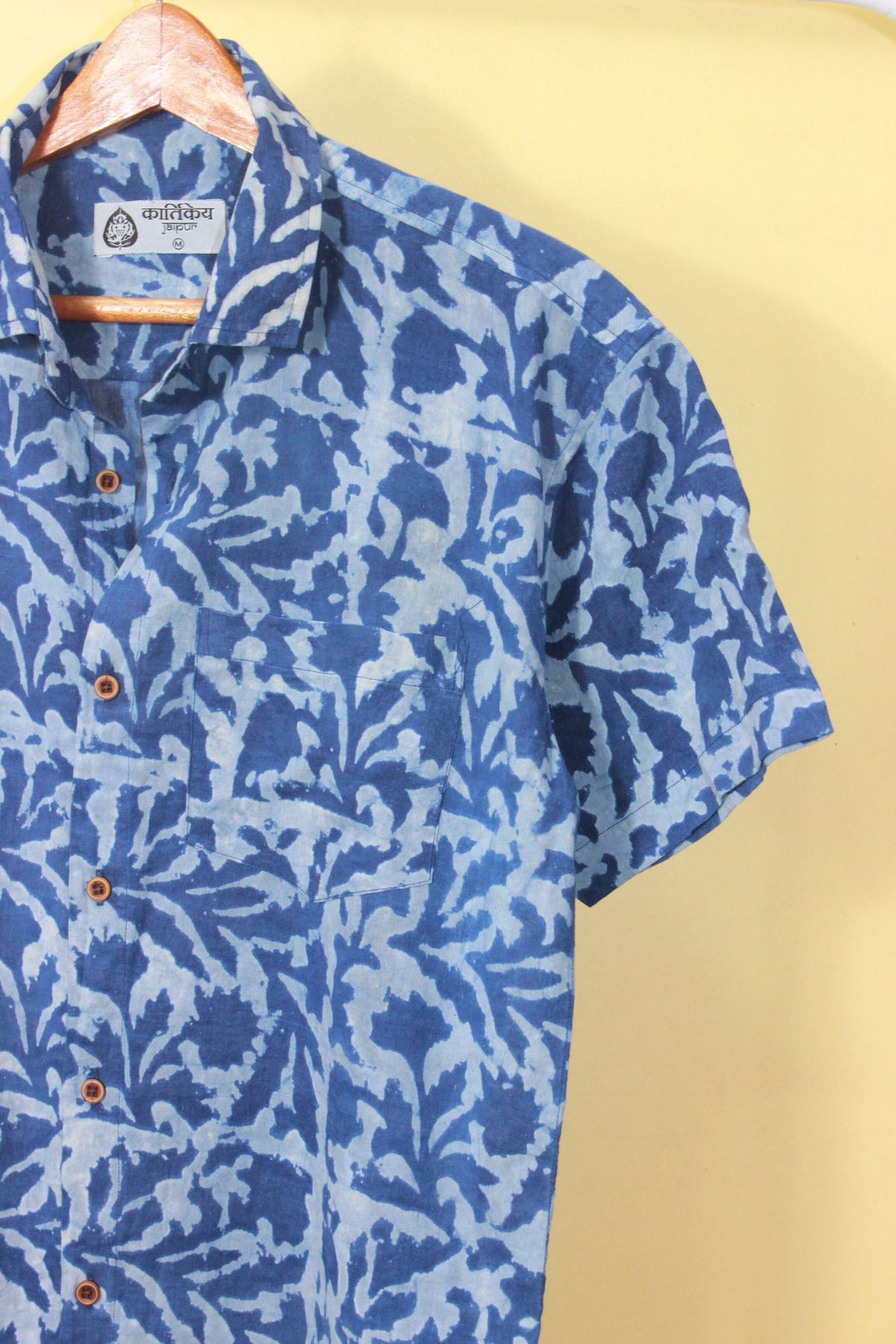 Indigo Leaf Print Men's Shirt