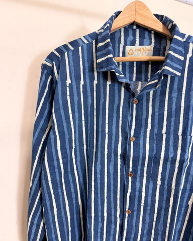 Stripe Full Sleeve Hand Block Indigo Shirt