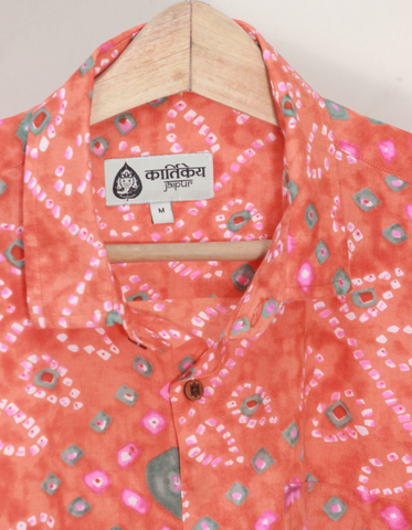 Orange Bandhej Cotton Full Sleeve Shirt for Men