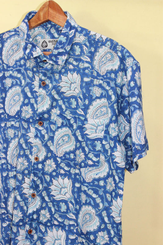 Ethnic Floral Print Cotton Half Sleeve Shirt