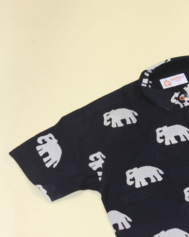 Bold Elephant Print Black Shirt for Men