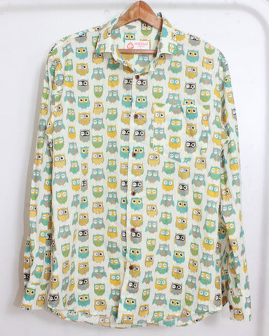 Full Sleeve Cute Owl Print Shirt for Men