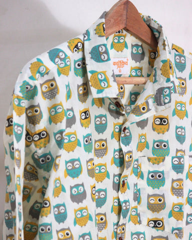 Full Sleeve Owl Print Shirt for Men