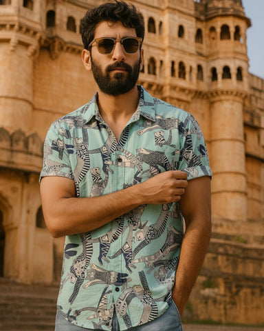 Sphynx Cat Print Cotton Classic Half Shirt for Men