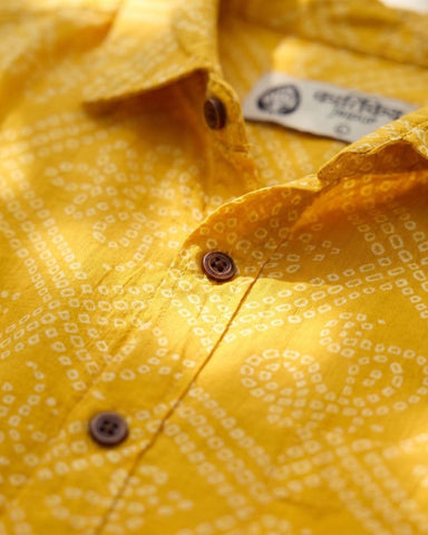 Bandhej Full Sleeves Haldi Shirt For Men ( Yellow )