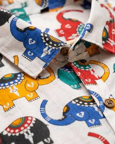 Kartikeya Jaipur Elephant Print Vintage Shirt for Men