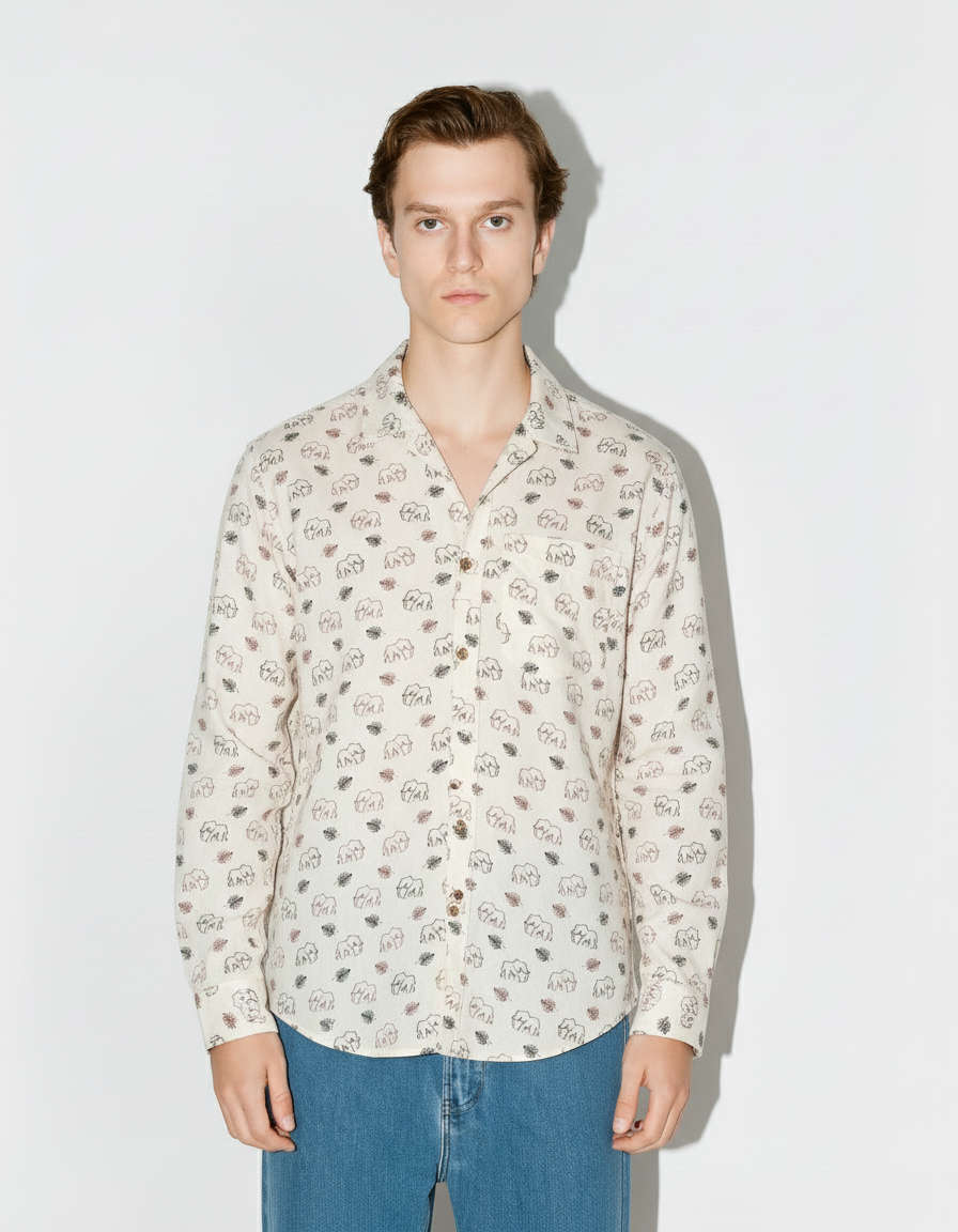 Elephant Print Ethnic Full Sleeve Men's Shirt
