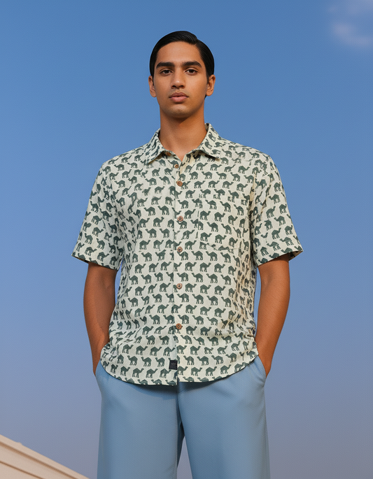 Jaisalmer Camel Print Half Sleeve Cotton Shirt for Men - Limited Edition