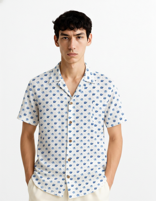 Quirky Elephant Print Cuban Shirt