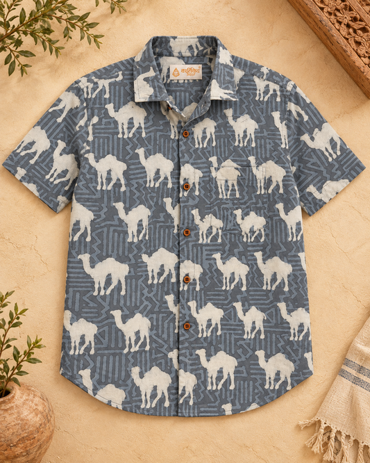 Traditional Camel Print Half Sleeve Shirt for Men