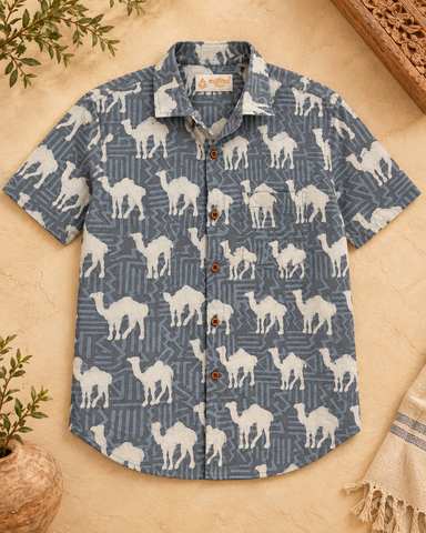 Traditional Camel Print Half Sleeve Shirt for Men