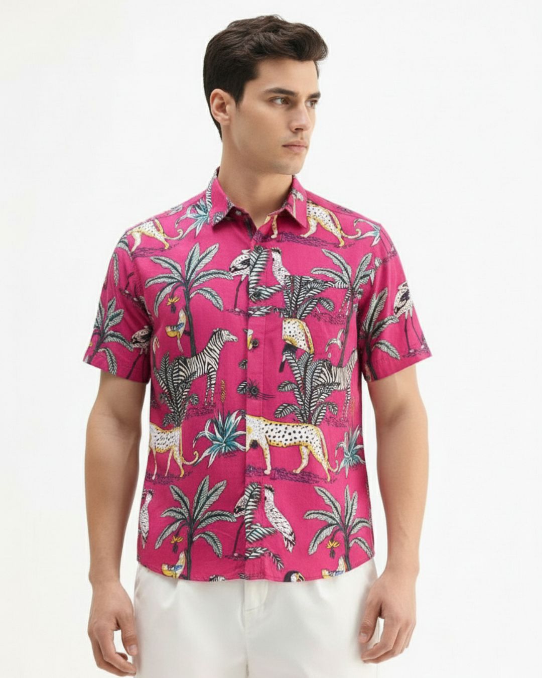 Pink Jungle Vintage Cotton Half Sleeve Shirt for Men