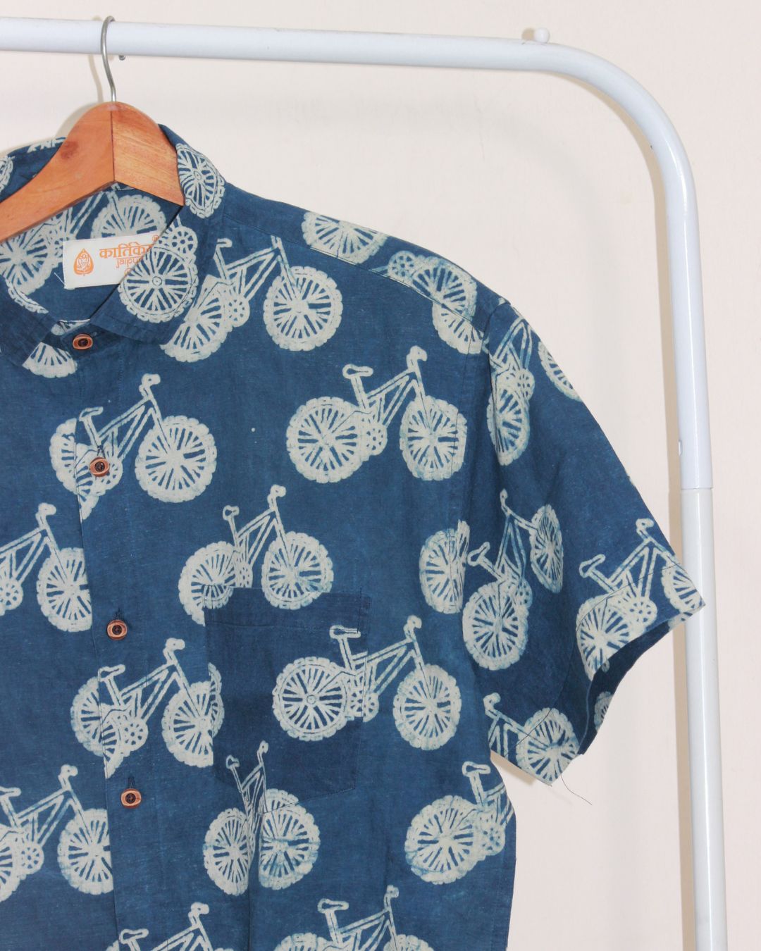 Bicycle Print Indigo Men's Shirt
