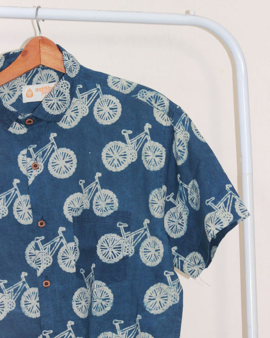 Bicycle Print Indigo Men's Shirt