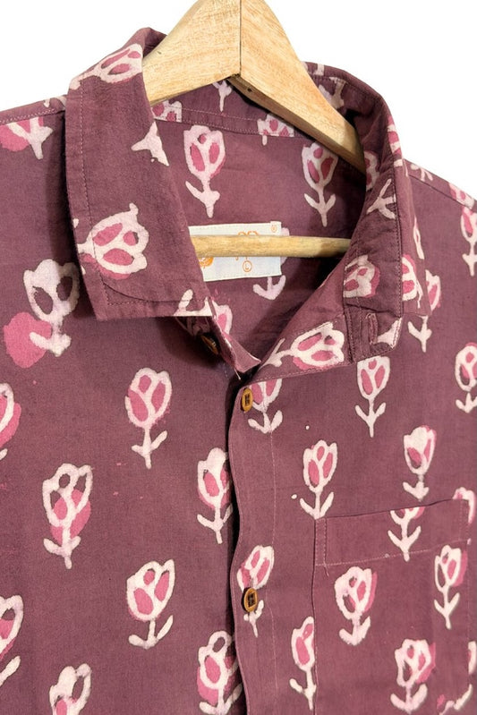 Kalamkari Print Mens Half Sleeves Cotton Shirt -Organic