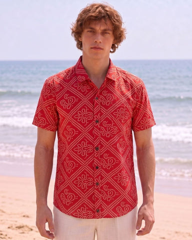Cotton Half Sleeve Bandhej Print Roka Shirt for Men