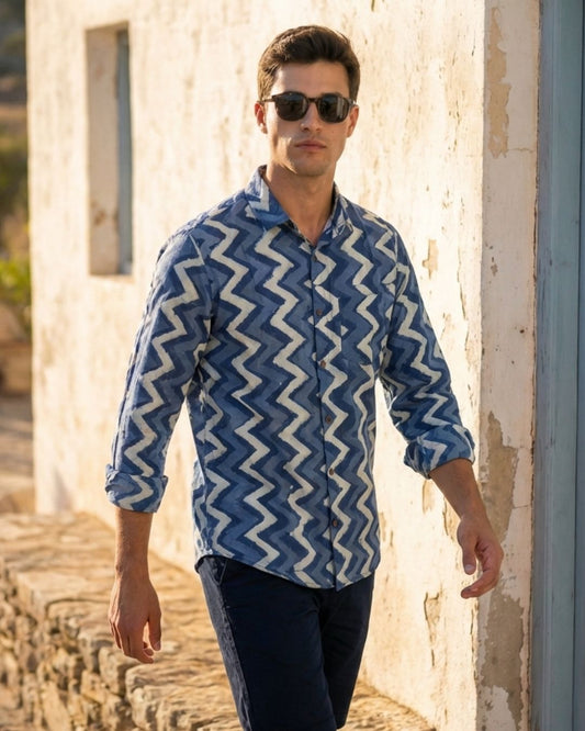 Zig Zag Indigo Full Sleeve Shirt for Men